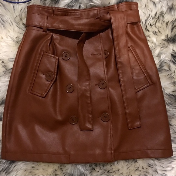Forever 21 Faux Smooth Leather Brown Mini Skirt XS - Picture 2 of 6